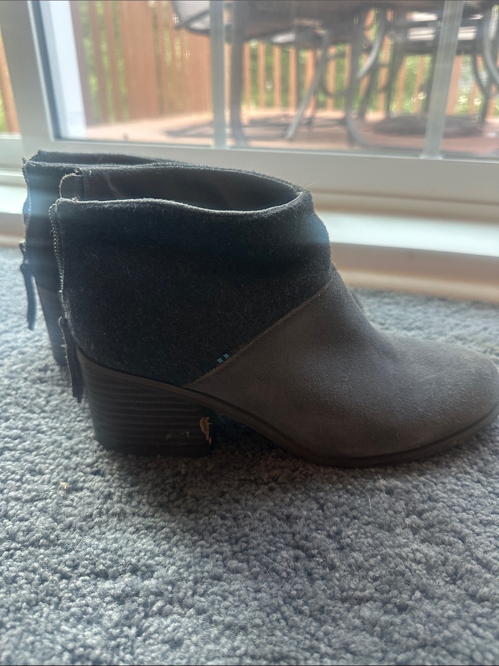 Toms Grey Suede Ankle Booties with Fabric Cuff